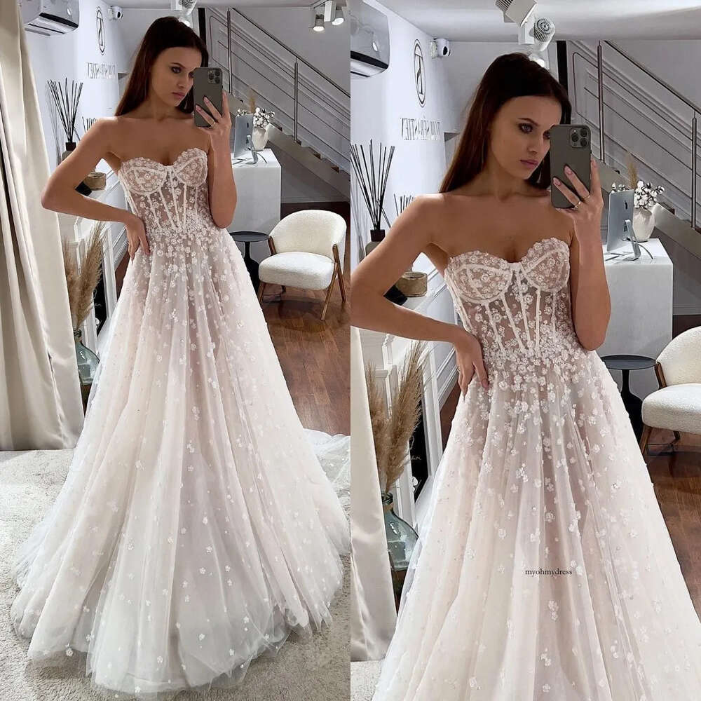 Vintage A Line Dresses For Bride Sweetheart Sequins Lace Wedding Dress Sweep Train Backless Long Designer Bridal Gowns 0515