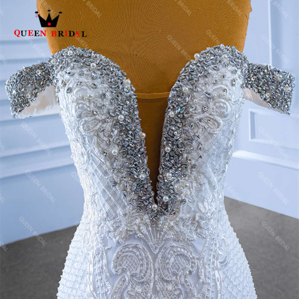 Sexy Crystal Diamond Mermaid Wedding Dress Long Train Off The Shoulder 2023 New Bride Gowns Vestido De Noiva Custom SD01
