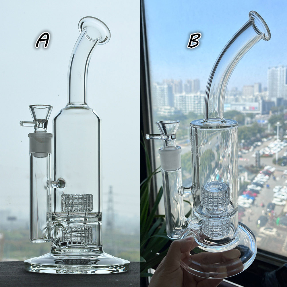 With Logo Sidecar Glass Hookah Bongs Dab Rig Double Stereo Matrix Perc Water Pipe with 18 mm Joint Fab Egg Smoking Shisha