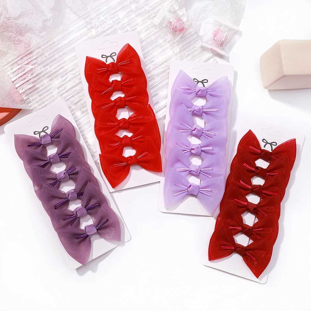 Hair Accessories 6Pcs Solid Color Bows Hair Clip for Girl Cloth Lace Sweet Hairpin Hairclips Gauze Jojo Bowkont Barrettes Baby Hair Accessories
