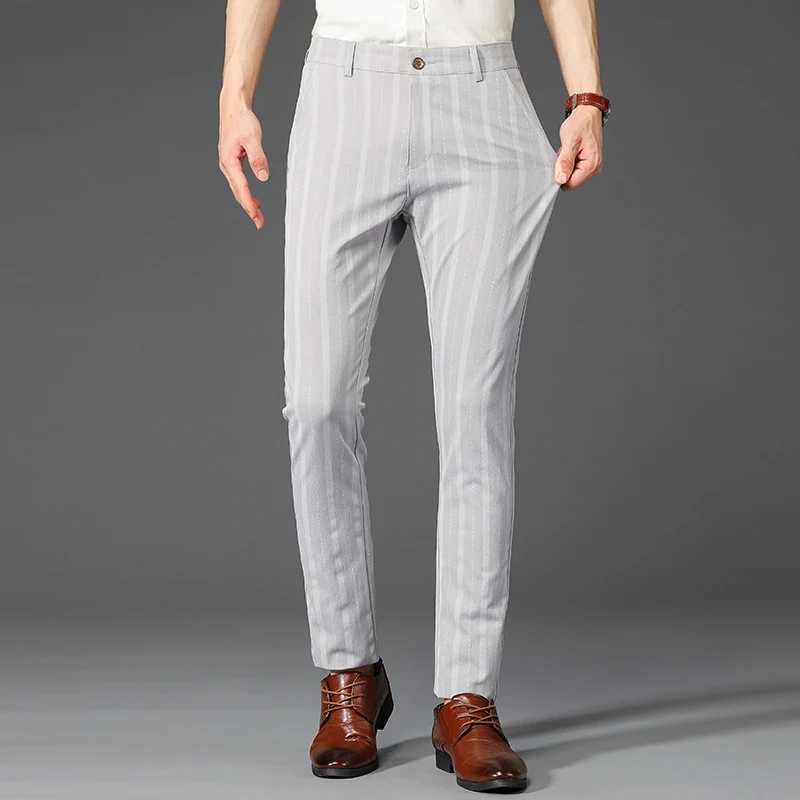 Men's Pants 5 Colors Formal Dress Pants Men Fashion Office Trousers Man Stretch Striped Wedding Business Cotton Black Pant for Male 30-38 Y240514