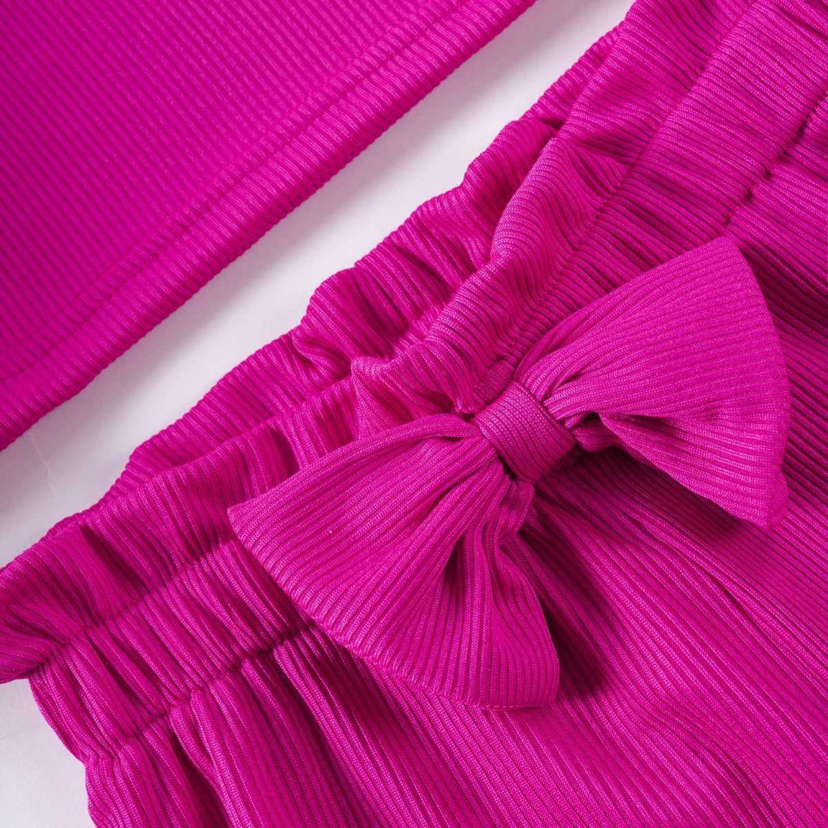 Clothing Sets Baby Girls Suspenders Solid Outfits Bowknot Elastic Waist Shorts Clothes Sets Cute Lovely Pink Casual Infant Clothes Sets 0-24M