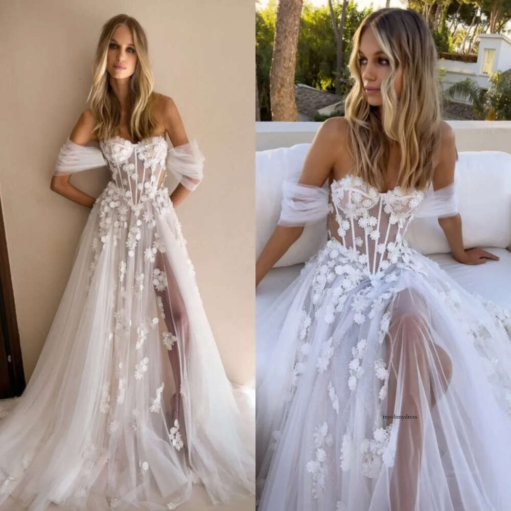 Boho A Line Wedding Dresses Bone Bodice Sweetheart 3D Appliques Backless Tulle Wedding Bridal Gowns 0515