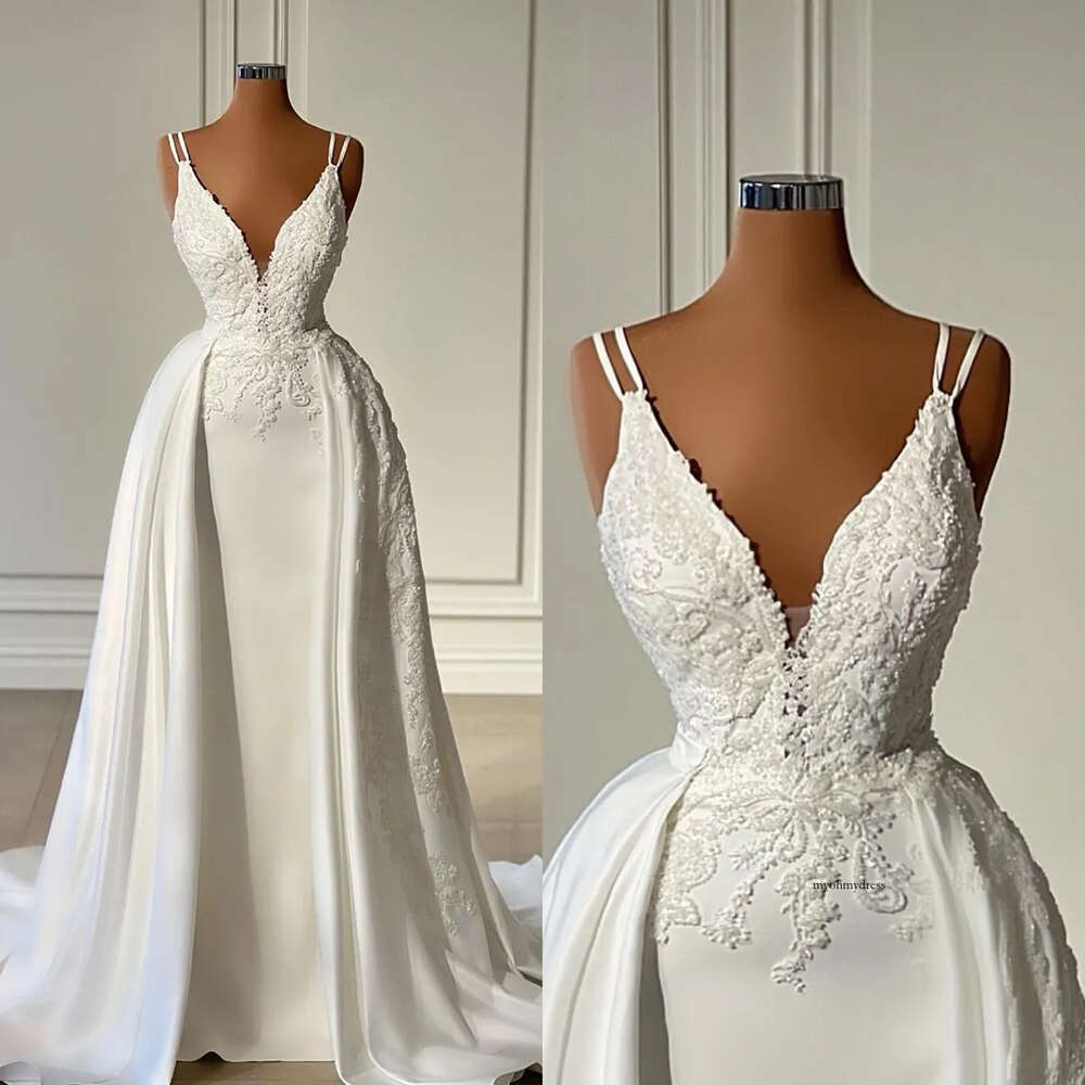 Stunning A Line Dress Ogstuff Straps Overskirt Chart Wedding Dresses Appliques Vestidos De Novia Sweep Train Designer Bridal Gowns 0515
