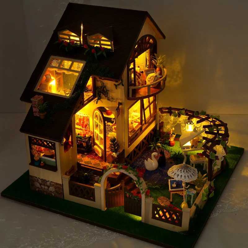 Architecture/DIY House Big Villa Diy Dollhouse With Furniture Light Doll House Casa Children Girl Boy For Toys Birthday Gifts TB24