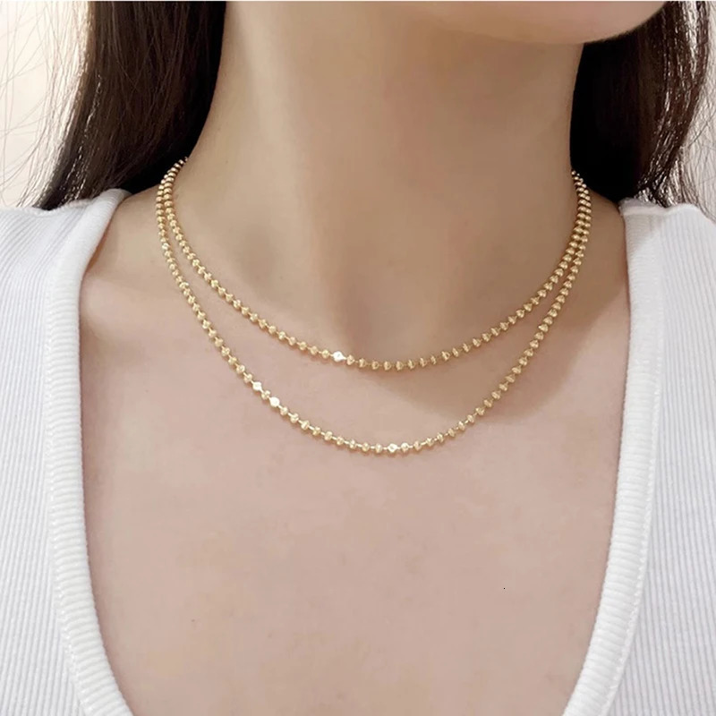 Pure 925 Sterling Silver Starlight Diamond Chain Necklace for Women S925 2mm Scimitar Ball Beads Collar fit Pendant DIY Jewelry 240515