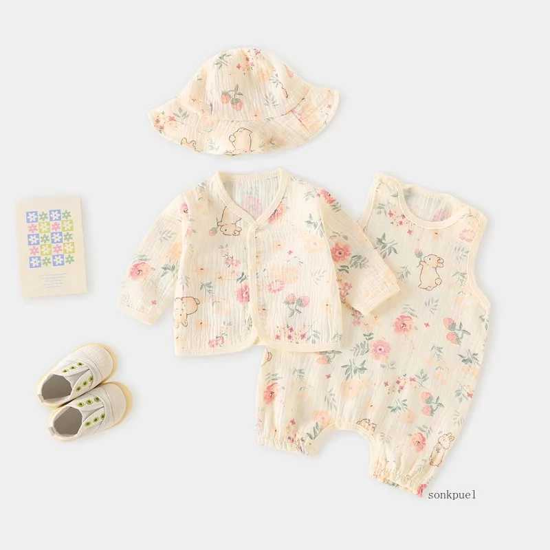 Clothing Sets 1-3PC Baby Set Romper +hat +coat Summer Thin Pure Cotton Newborn Air Conditioning Outerwear Boys Girls Kid Cardigan Top Coats