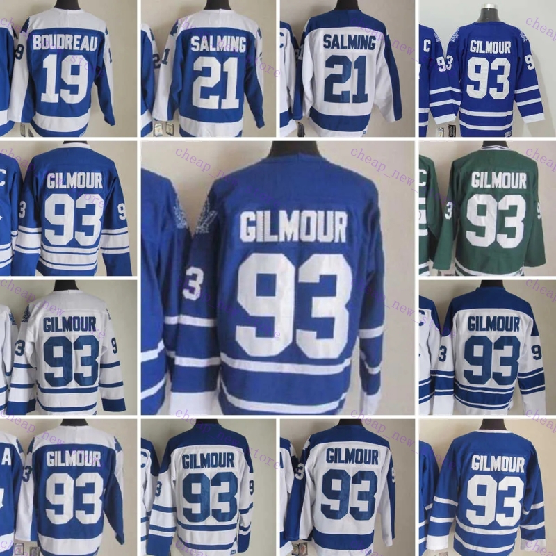 Cheap Retro Hockey Jersey 93 Gilmour 21 Salming 19 Boudreau 1917-1999 White Blue Green Vintage Classic Movie Stitched