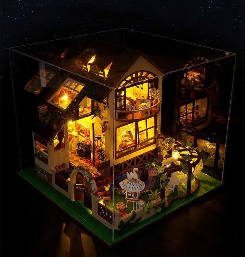 Architecture/DIY House Big Villa Diy Dollhouse With Furniture Light Doll House Casa Children Girl Boy For Toys Birthday Gifts TB24