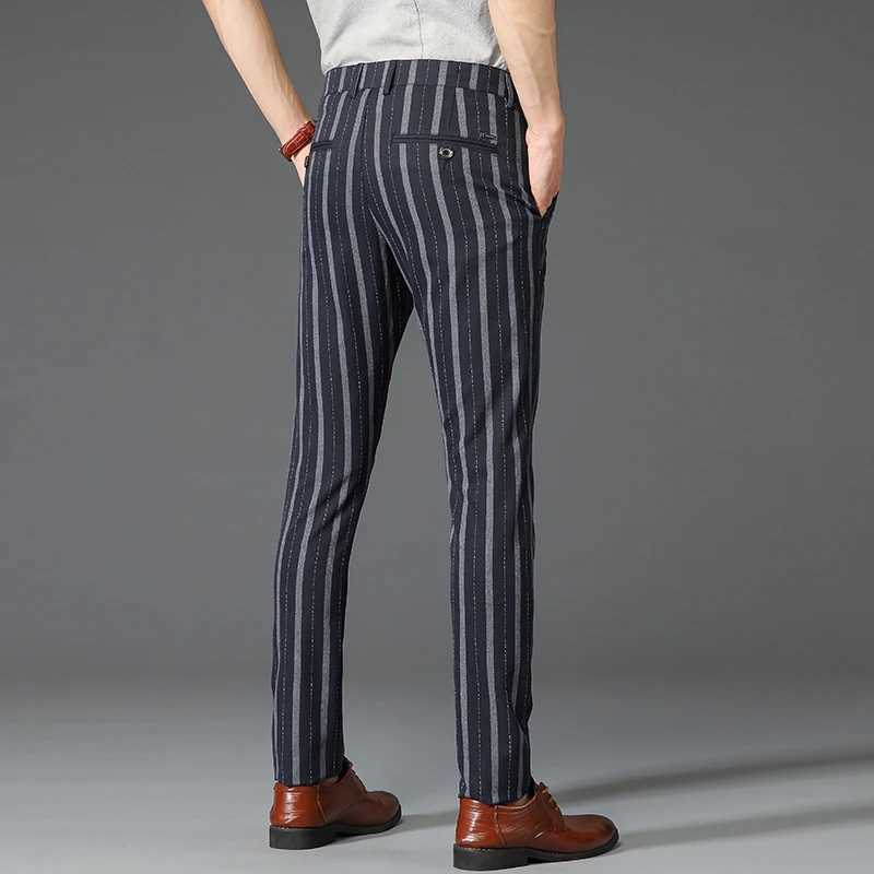 Men's Pants 5 Colors Formal Dress Pants Men Fashion Office Trousers Man Stretch Striped Wedding Business Cotton Black Pant for Male 30-38 Y240514