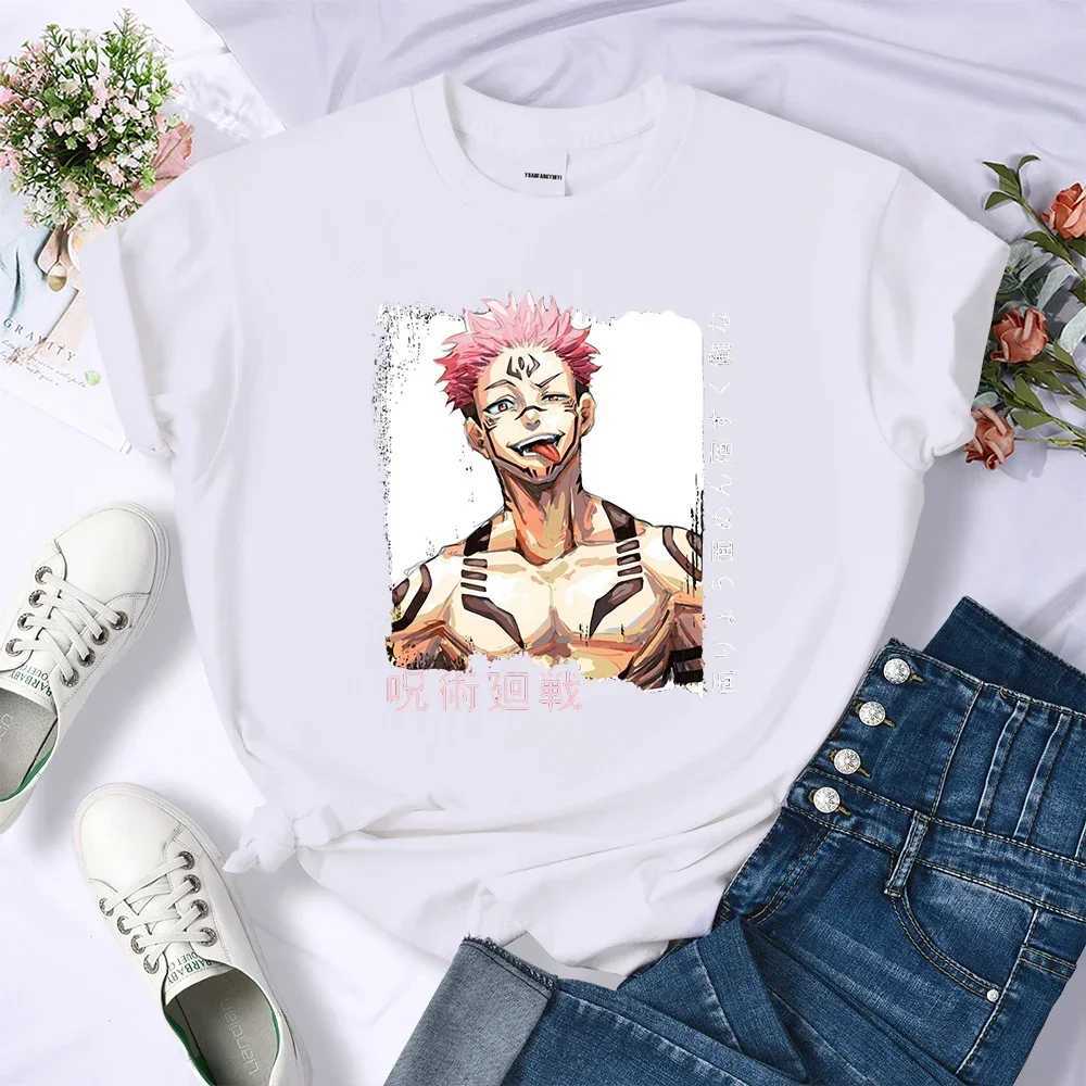 Men's T-Shirts Anime Jujutsu Kaisen Ryomen Sukuna Womens T-Shirt Breathable Casual T Shirts Summer Soft Crop Top Strt Hip Hop Short Slve T240515