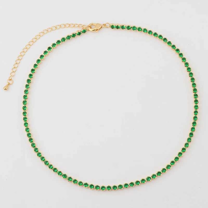 Tennis New Gold 1 Row Shining Colorful Neon Rainbow Ice Zircon Charm Thin CZ Tennis Chain 33+7CM Fashion Womens Necklace d240514