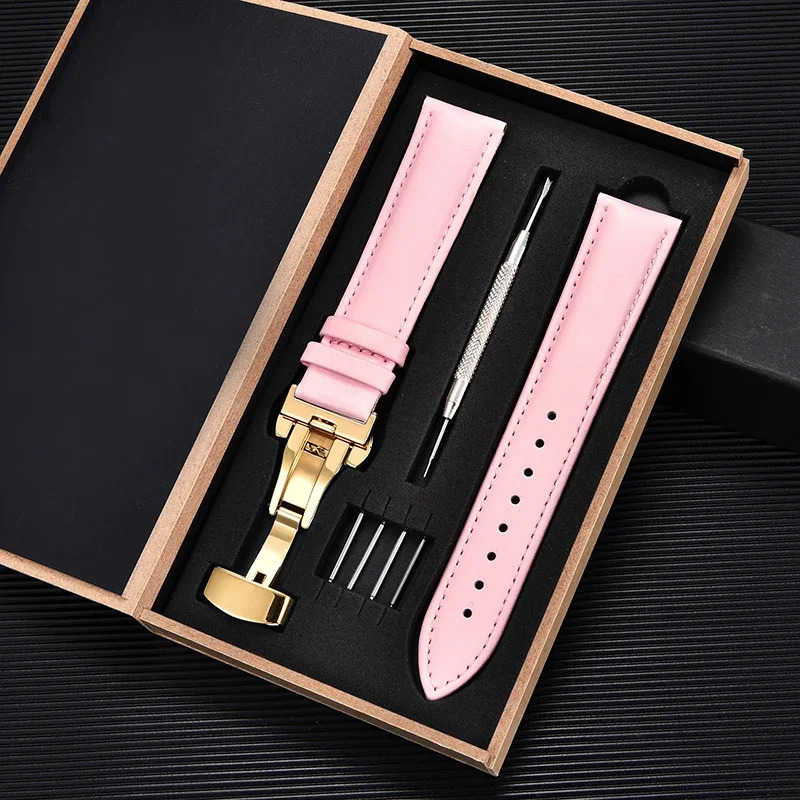 Calfskin Leather Watch Band with Butterfly Buckle 18mm 20mm 22mm 24mm Watchbands Watches Accessories Men Women Wrist Straps 240515