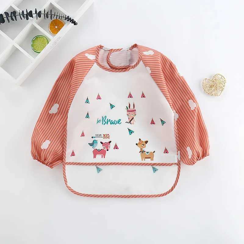 Bibs Burp Cloths Baby Bibs Cute Colorful Cartoon Waterproof Bib Infant Eating Children Drawing Long Sleeve Pocket Apron Self Feeding Baby 0-3YL4812