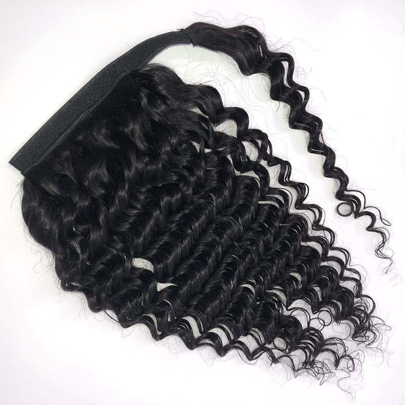 Brazilian 100% Human Hair Magic Tape Tie Deep Wave Ponytail 8-24inch Peruvian Indian Malaysian 70-100g Hook & Loop