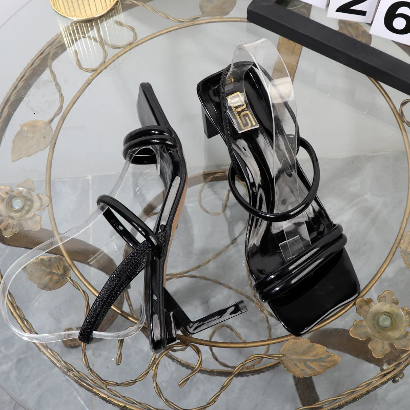 summer sandals with thick square heel and elastic band plus size womens shoes high-grade joker sandals elegant heeled shoe 240514