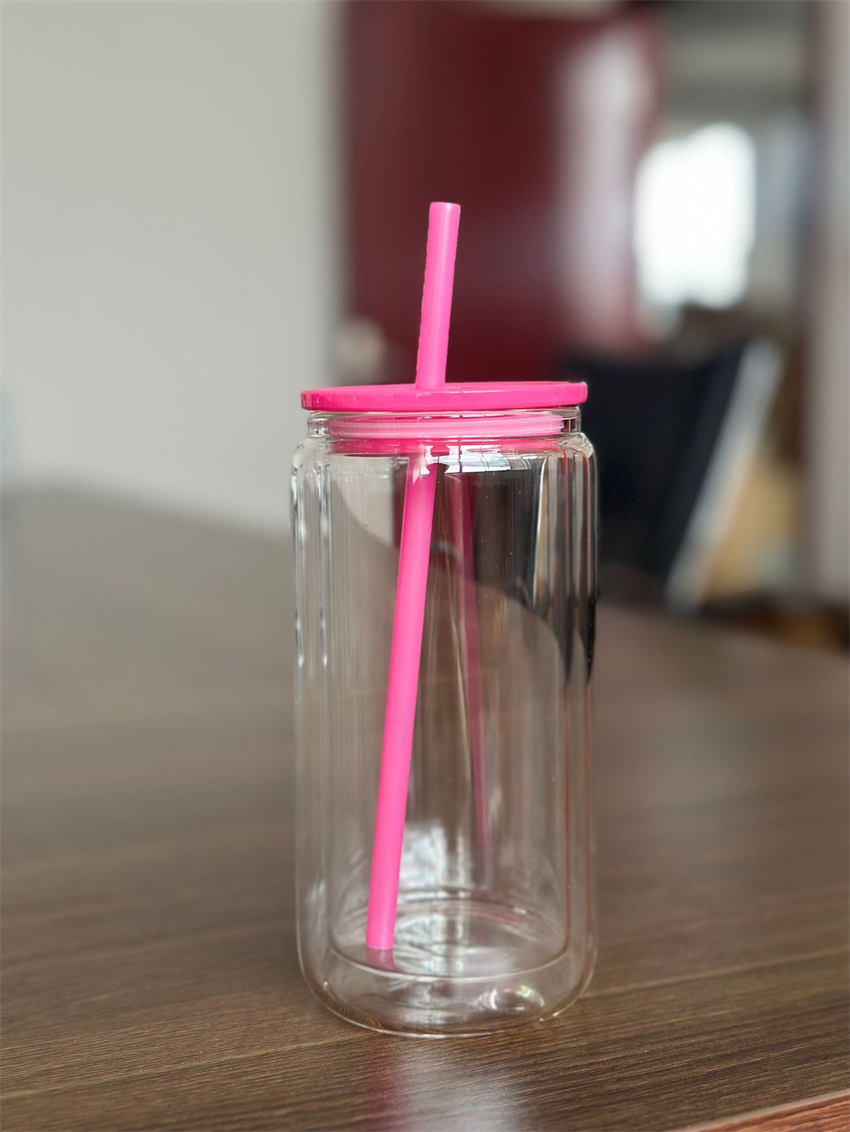 snow globe 16oz plastic with pre-drill stopper mason jar acrylic libbey can cups colored PP lid straw cola food drin cup student reusable drinking tum