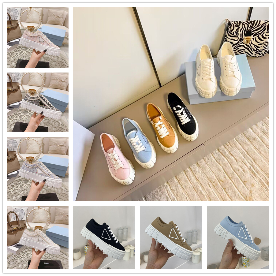 Wheel Double Nylon Men Women Casual Shoes Designer Sneaker Lightweight Sole Canvas Black White Pink Blue Desert Beige Platform Man Heighten Shoe Sports Sneakers