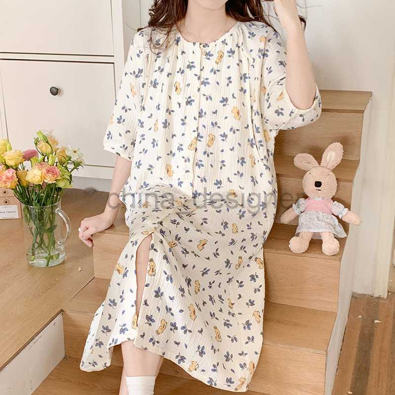 Short sleeved nursing pajamas, summer thin maternity female expectant mothers, pure cotton gauze, postpartum skirts
