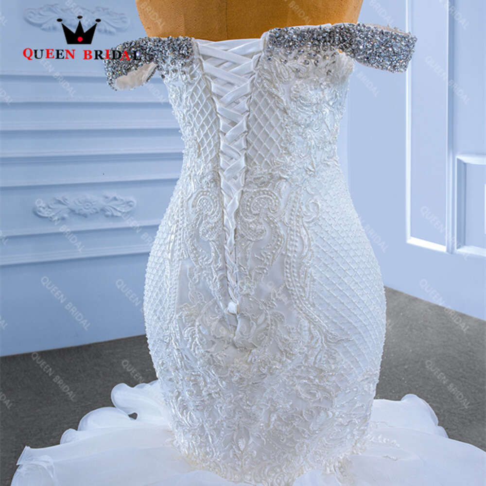Sexy Crystal Diamond Mermaid Wedding Dress Long Train Off The Shoulder 2023 New Bride Gowns Vestido De Noiva Custom SD01