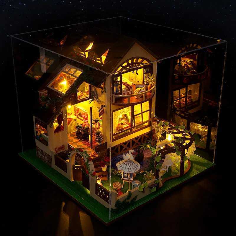 Architecture/DIY House Big Villa Diy Dollhouse With Furniture Light Doll House Casa Children Girl Boy For Toys Birthday Gifts TB24