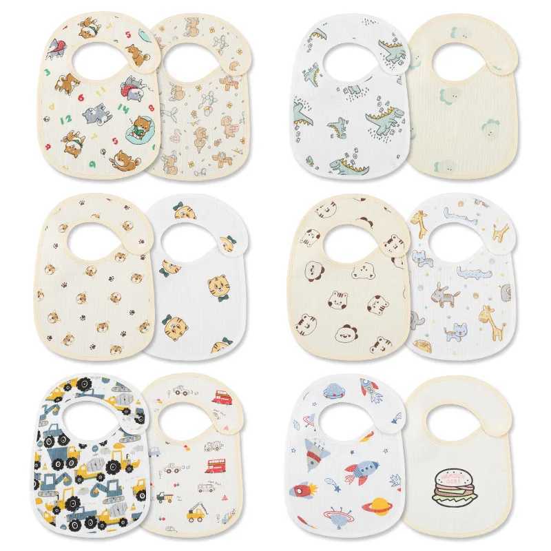 Bibs Burp Cloths 2pcs/set Summer Waterproof Baby Bibs New Cute Cotton Infant Bib Newborn Burp Cloths for Kids Boy Girl Soft Feeding Saliva TowelL4812
