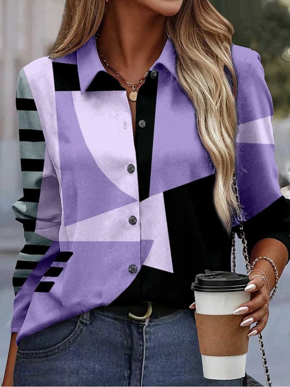 Women's Blouses Shirts 2024 New Womens Shirts Blousesgeometric Stripe Printing Elegant Women Blouse Long-Slved Female Clothing Tops Camisa Y24051