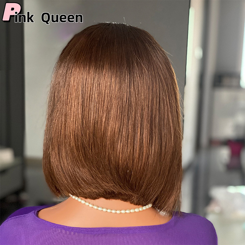 180 Density Brown Bob Lace Human Hair wigs Silky Straight hair Lace Front Wig Brazilian Virgin Human Hair 13x4 Full Lace Wigs for Women Natural Color