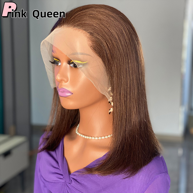 180 Density Brown Bob Lace Human Hair wigs Silky Straight hair Lace Front Wig Brazilian Virgin Human Hair 13x4 Full Lace Wigs for Women Natural Color