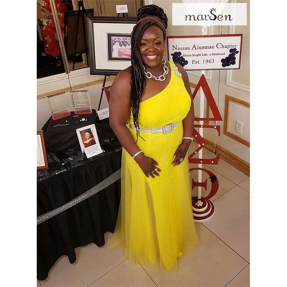 One Shoulder Prom Dress Sequin Formal Dresses for Women Sparkly Evening Gowns Tulle Ball Gown prom AMZ