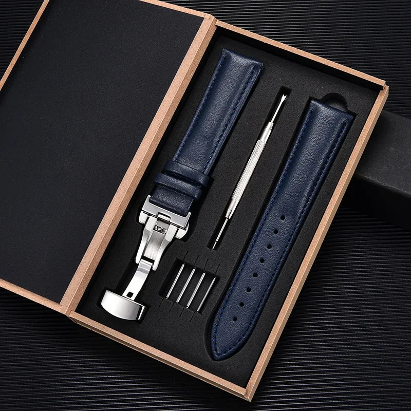 Calfskin Leather Watch Band with Butterfly Buckle 18mm 20mm 22mm 24mm Watchbands Watches Accessories Men Women Wrist Straps 240515