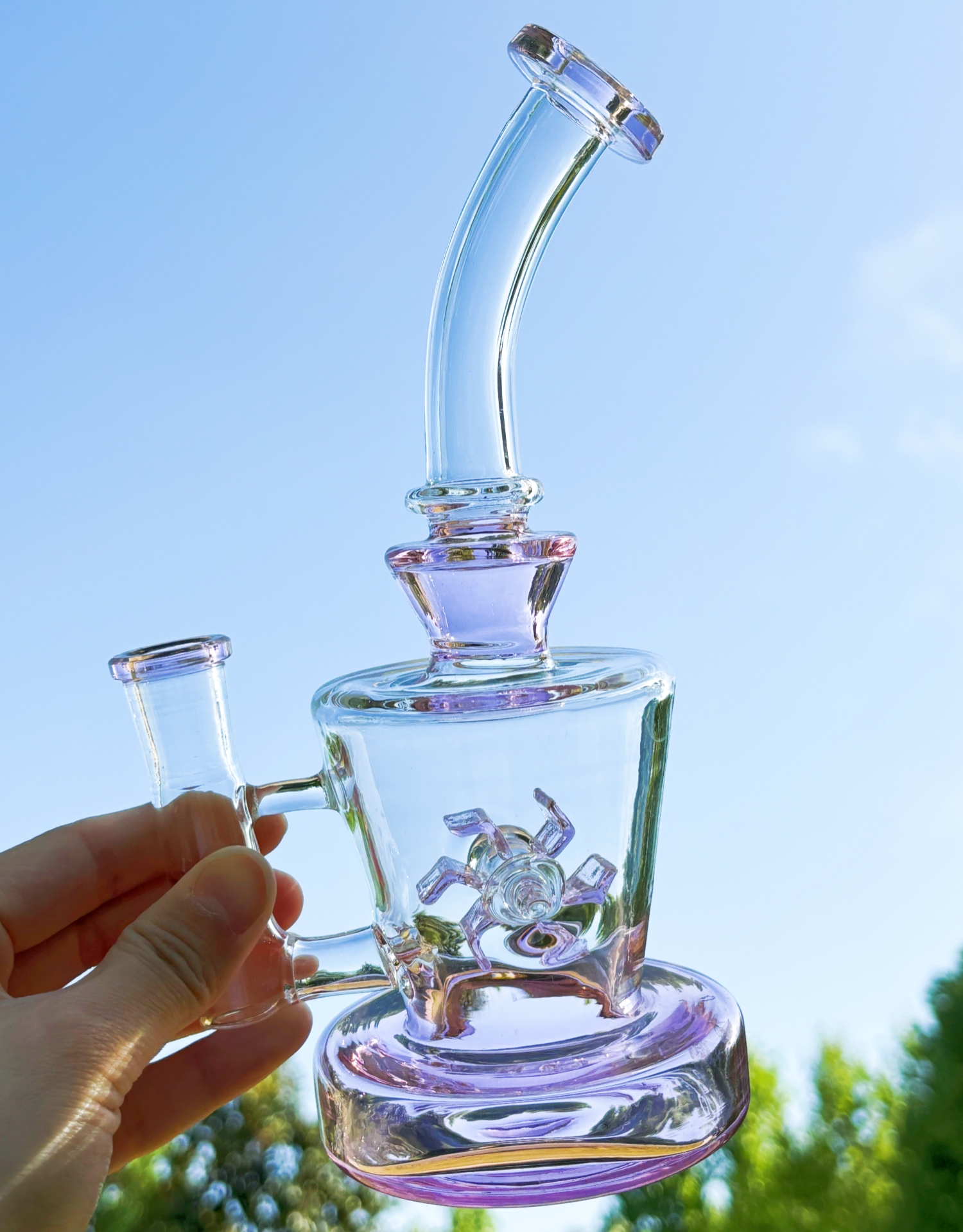 Pink Glass Bong Windmill Spin Water Pipe Pyrex Hookah Percolator Bubbler Smoking Pipes Filter with 14mm Male Tobacco Bowl