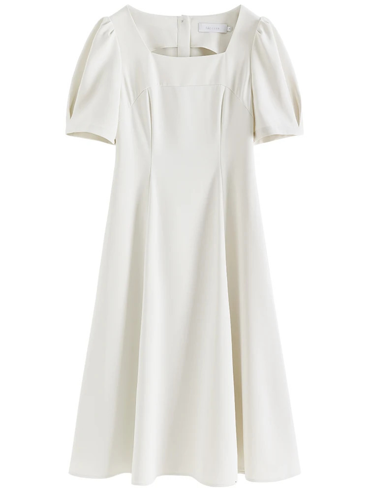 FSLE Back Hollowed Out Bow Tie Dress For Womens Summer French Style Square Neck Women Casual Loose 240513