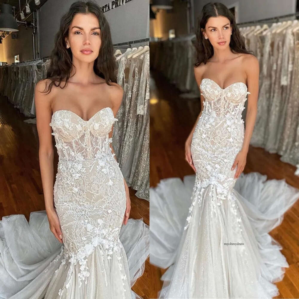 Sweetheart Mermaid Dresses Bone Bodice Appliques Lace Wedding Dress Illusion Backless Robe De Mariee Bridal Gowns 0515