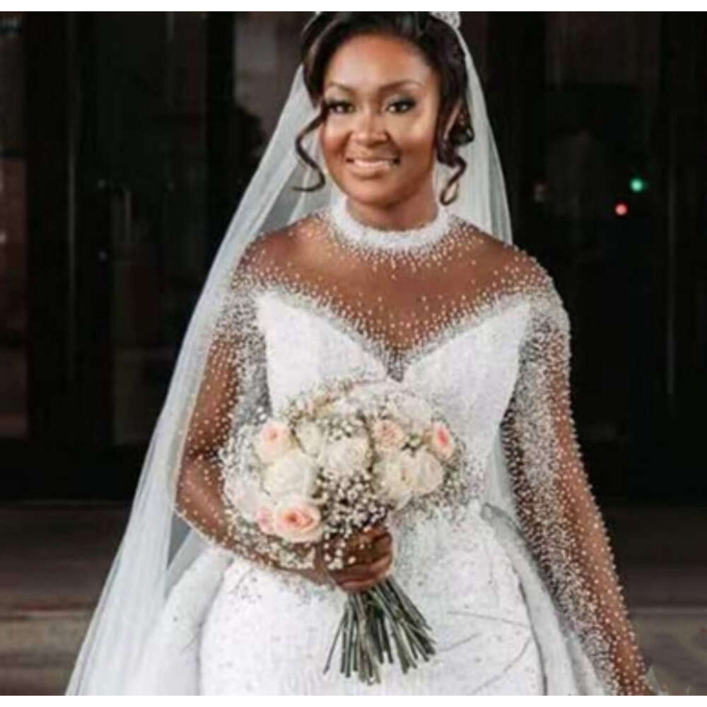 Mermaid Wedding African Plus Size Dresses Sexy Lace Halter Beaded Sequin Dismountable Long Train Custom Made Dress