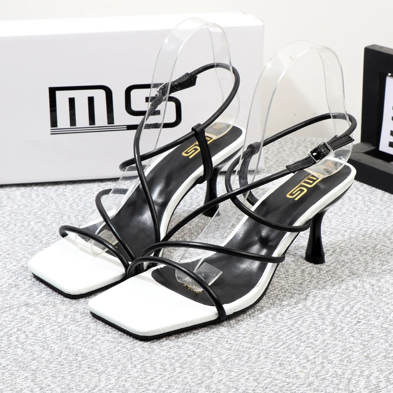 elegant woman heeled sandals summer square toe sexy Plaid high-end womens shoes with thin heels high heels Female shoes 240514