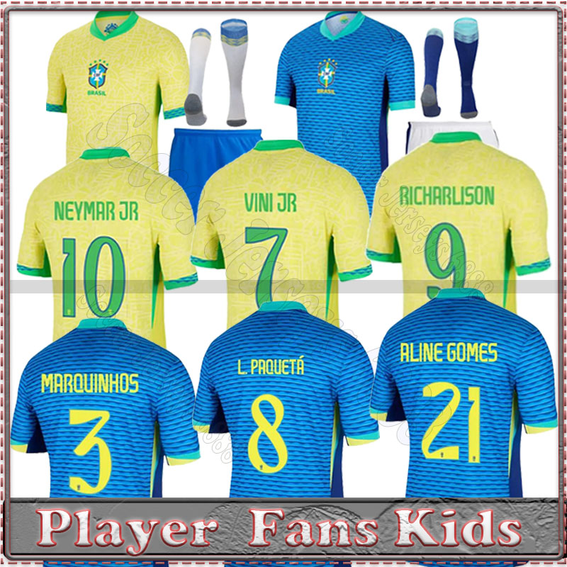 24/25 Brazil Soccer Jersey L.PAQUETA NEYMAR VINI JR. 23 P.COUTINHO RICHARLISON football shirt G.JESUS T.SILVA BRUNO G. PELE CASEMIRO men kids sets jersey