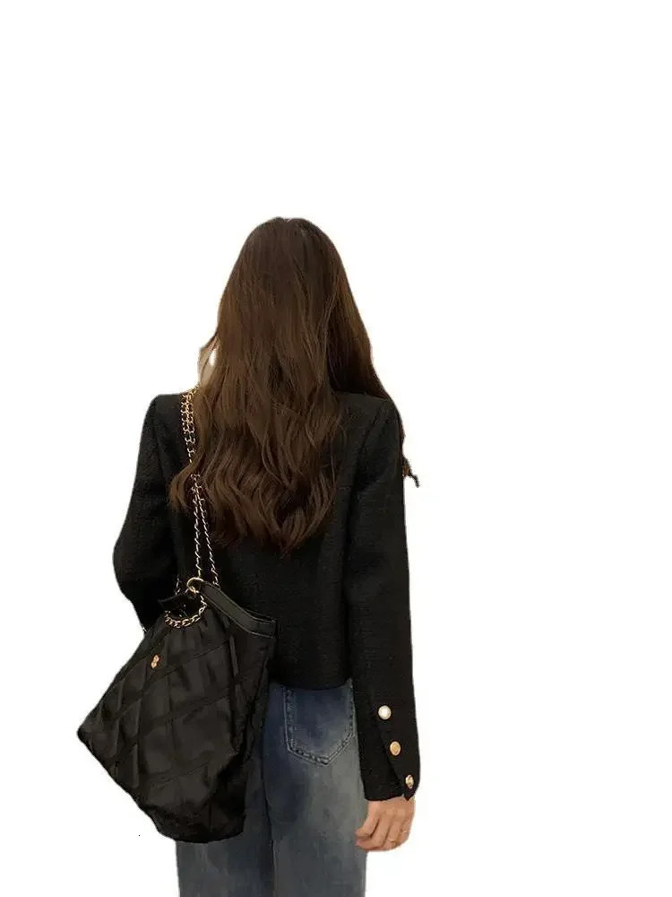 Fashion Small Fragrance Tweed Jacket Coat Women Korean Loose Elegant All Match Coats Autumn O Neck Single Breasted Outerwear 240514