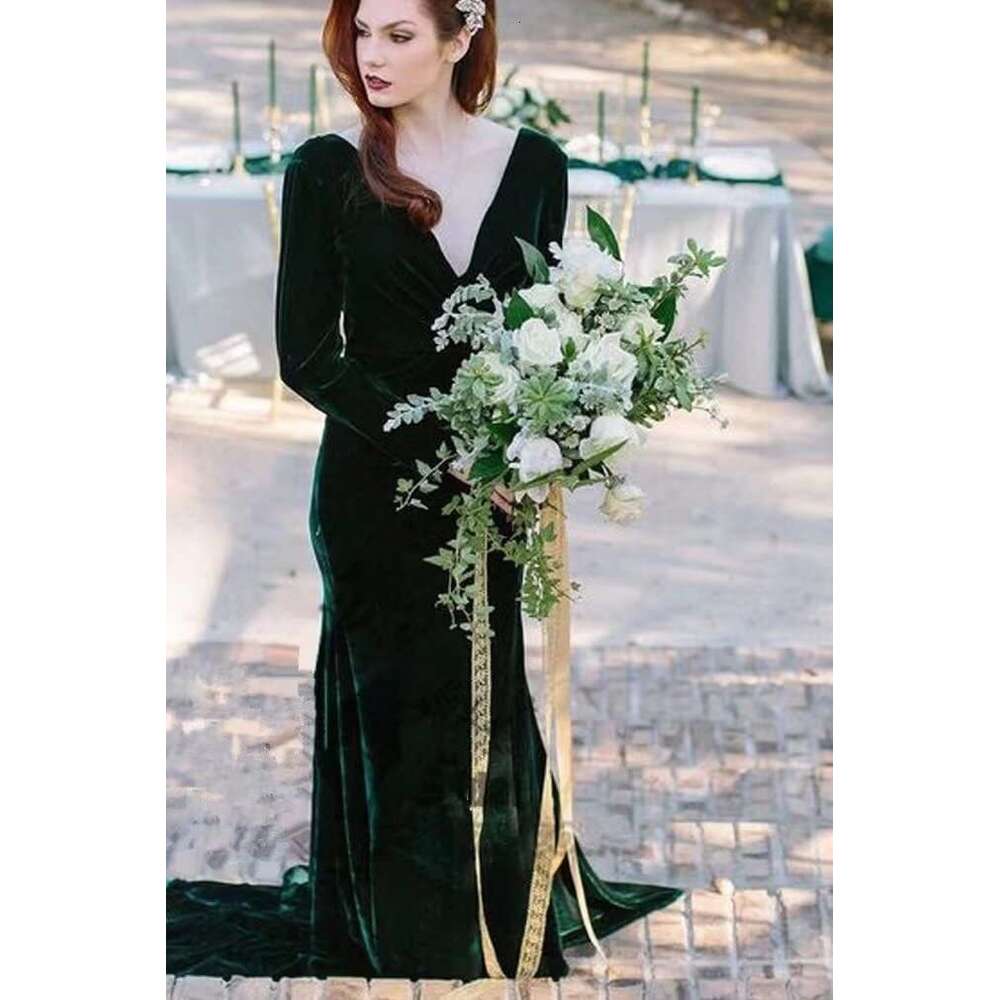 MARSEN Long Sleeve Veet Bridesmaid Dresses Maxi for Women V Neck Prom Dress with Slit Formal Evening Gowns prom AMZ