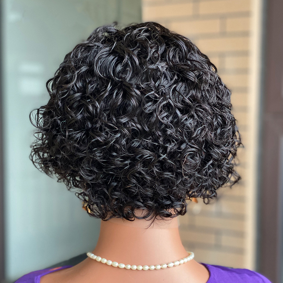 Curly pixie cut frontal wigs human hair Silky Curly Hair Lace Front Wig Brazilian Virgin Human Hair 13x4 Full Lace Wigs for Women Natural Color
