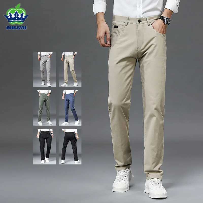 Men's Pants 2024 New 98%Cotton Casual Pants Men Solid color Business Fashion Slim Straight Fit Chinos Gray Autumn Winter Brand Trousers Male Y240
