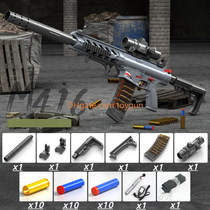 DIY M416 Soft Bullets Rifle Toy Gun Detachable Shell Ejected Launcher Automatic Manual Dual Mode Continuous Firing With Scope Outdoor Cs Pubg Game Pro