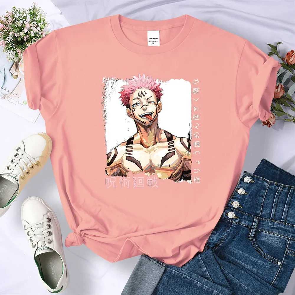 Men's T-Shirts Anime Jujutsu Kaisen Ryomen Sukuna Womens T-Shirt Breathable Casual T Shirts Summer Soft Crop Top Strt Hip Hop Short Slve T240515