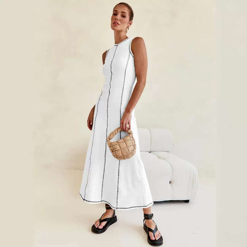 Y2K New Design Feel Knitted Long Round Neck Sleeveless Women's A-line Skirt French Dress F51532 ddmySept