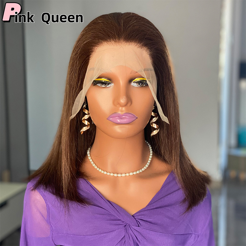 180 Density Brown Bob Lace Human Hair wigs Silky Straight hair Lace Front Wig Brazilian Virgin Human Hair 13x4 Full Lace Wigs for Women Natural Color