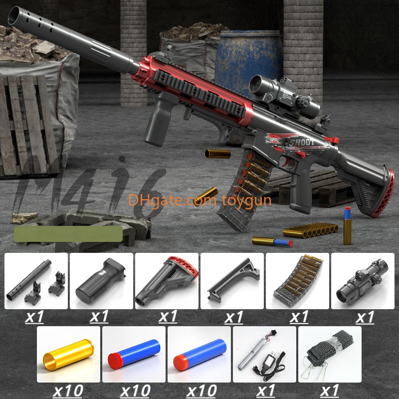 DIY M416 Soft Bullets Rifle Toy Gun Detachable Shell Ejected Launcher Automatic Manual Dual Mode Continuous Firing With Scope Outdoor Cs Pubg Game Pro