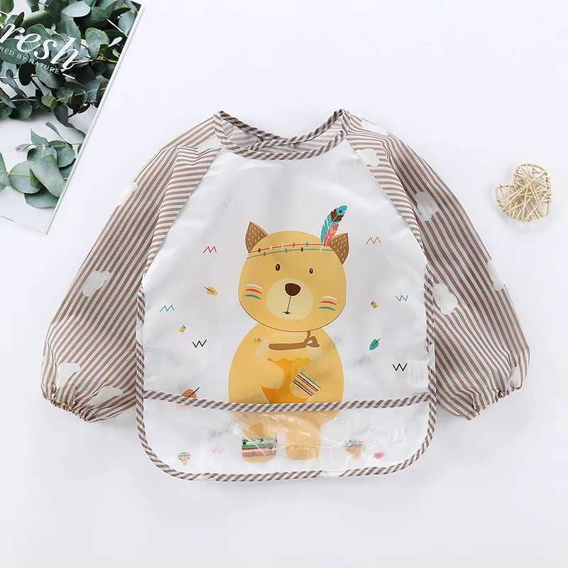 Bibs Burp Cloths Baby Bibs Cute Colorful Cartoon Waterproof Bib Infant Eating Children Drawing Long Sleeve Pocket Apron Self Feeding Baby 0-3YL4812
