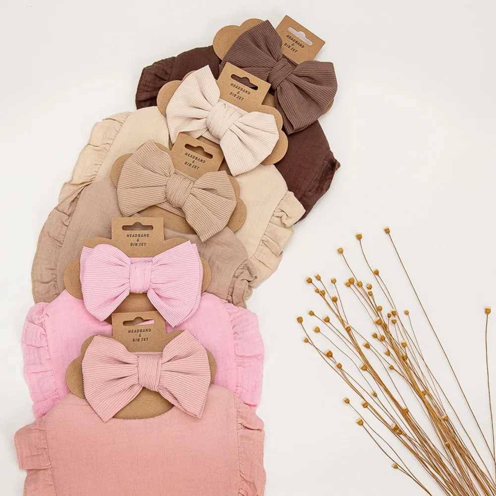 Bibs Burp Cloths 2Pcs/Lot Ribbed Baby Bibs Hair Bows Headbands for Baby Boys Girls Ruffled Flower Saliva Towel Feeding Burp Cloth Scarf HeadwearL4812
