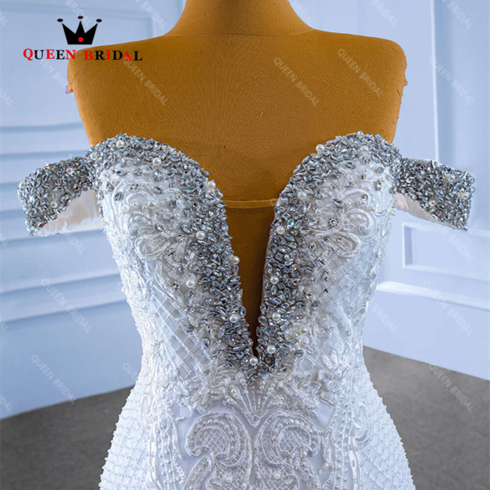 Sexy Crystal Diamond Mermaid Wedding Dress Long Train Off The Shoulder 2023 New Bride Gowns Vestido De Noiva Custom SD01