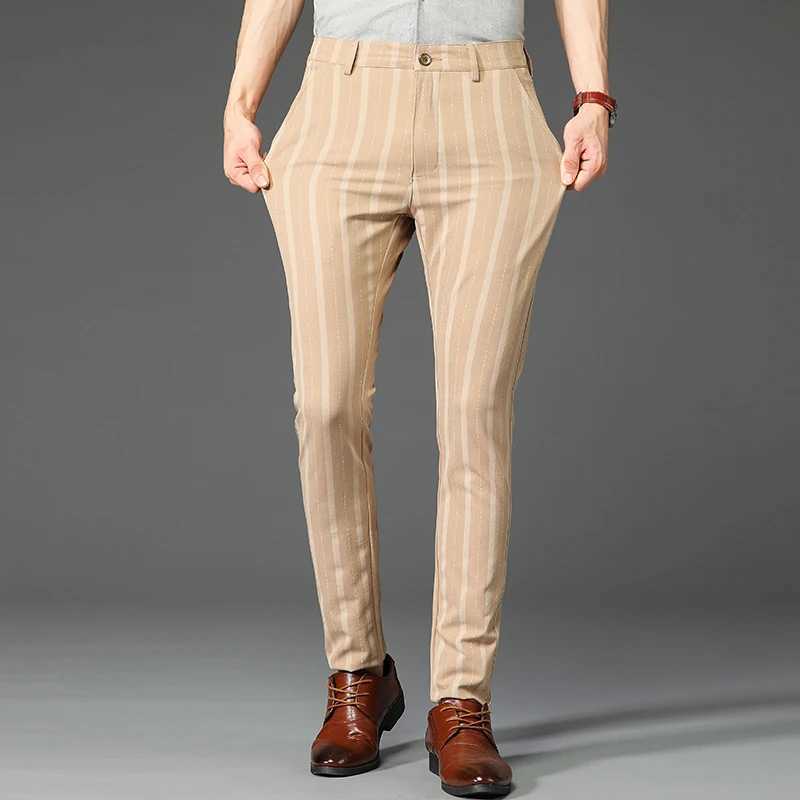 Men's Pants 5 Colors Formal Dress Pants Men Fashion Office Trousers Man Stretch Striped Wedding Business Cotton Black Pant for Male 30-38 Y240514
